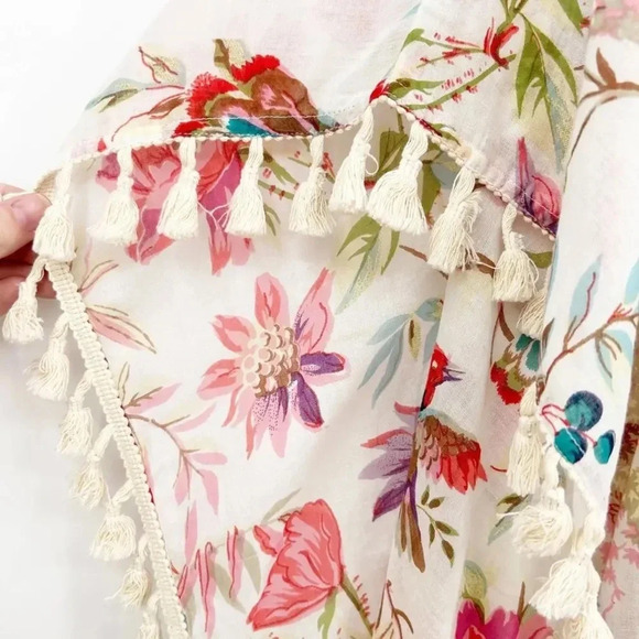 Z & L Beach Tropical Floral Bird Tassel Fringe Kimono Swim Cover Up Size M L NWT - Picture 4 of 9